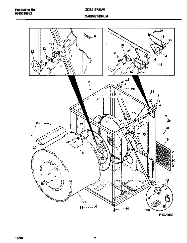 P16V0035 DRY CAB, HEATER Diagram and Parts List for GDE216REW1  Gibson Dryer