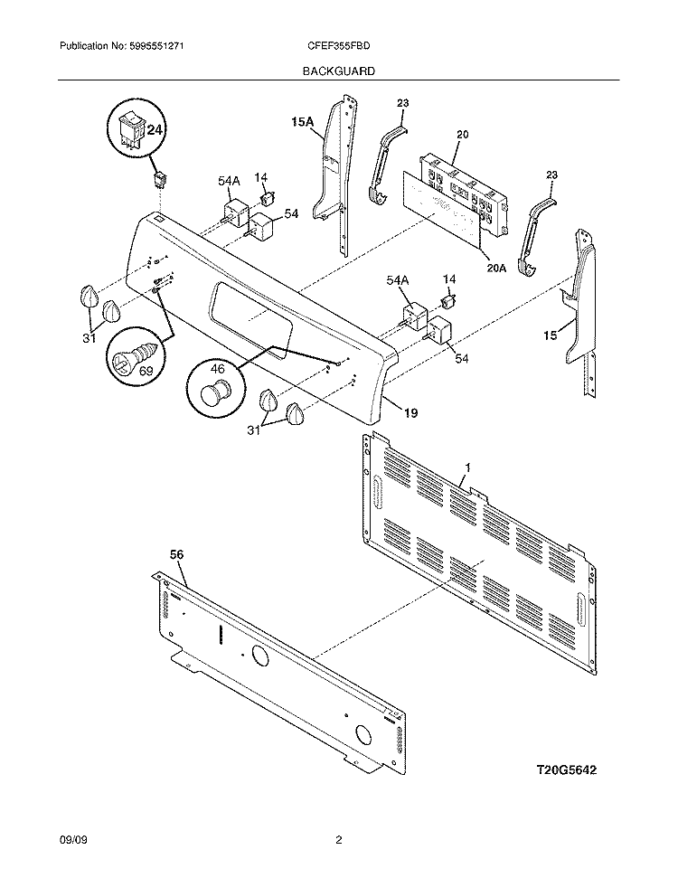 BACKGUARD Diagram and Parts List for CFEF355FBD  Frigidaire Range