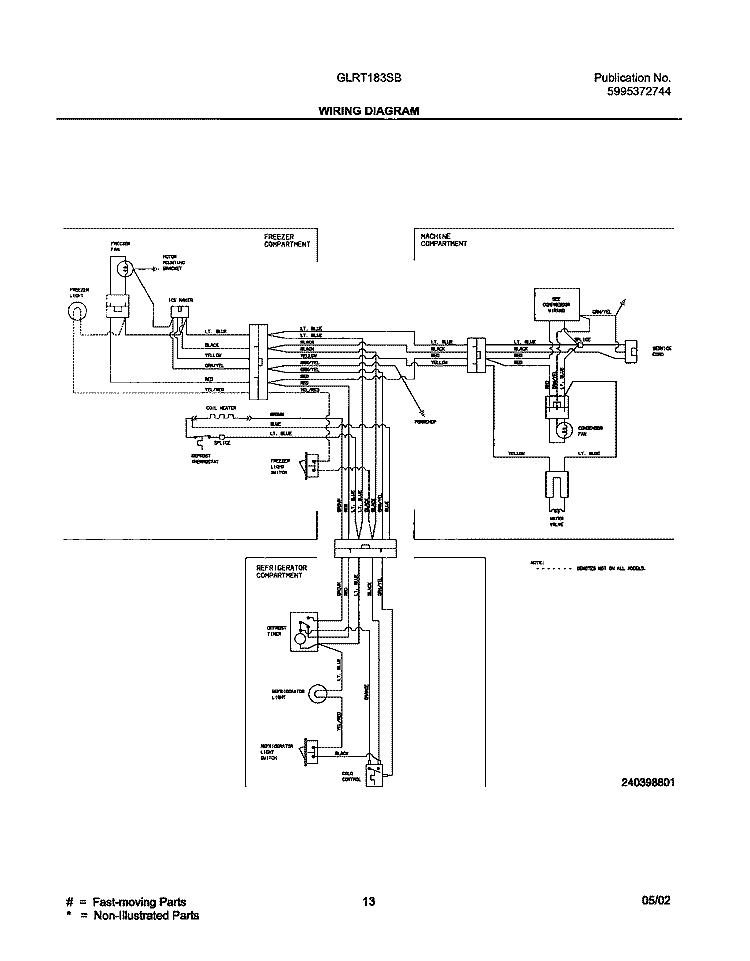 WIRING DIAGRAM Diagram and Parts List for GLRT183SBW5  Frigidaire Refrigerator