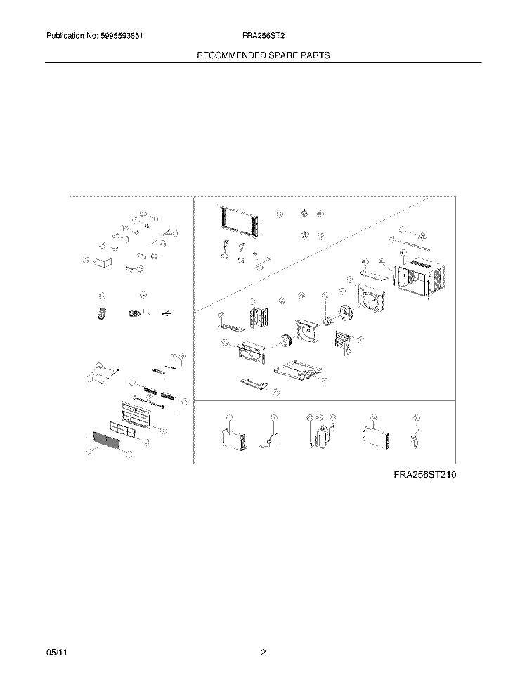 RECOMMENDED SPARE PARTS Diagram and Parts List for FRA256ST211  Frigidaire Air Conditioner