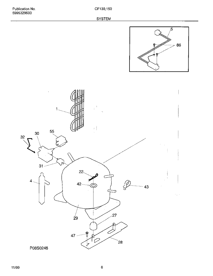 SYSTEM Diagram and Parts List for CF150  Frigidaire Freezer