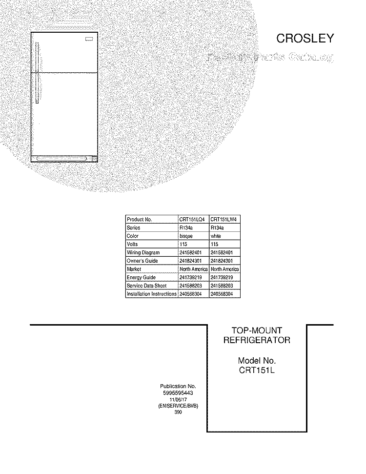 COVER Diagram and Parts List for CRT151LQ4  Crosley Refrigerator