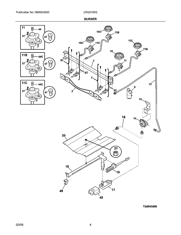 BURNER Diagram and Parts List for CRP3160GQQD  Crosley Range