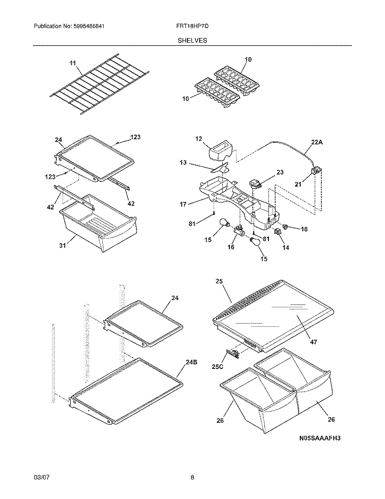 SHELVES Diagram and Parts List for FRT18HP7DB9  Frigidaire Refrigerator
