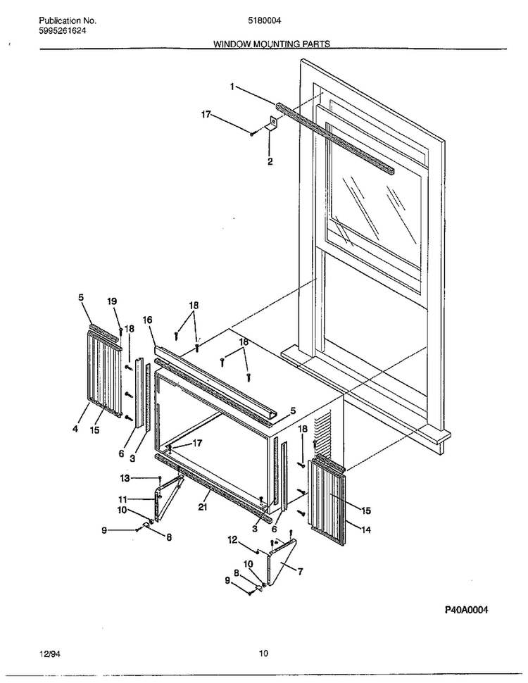 Window Mounting Parts Diagram and Parts List for 5180004  Frigidaire Air Conditioner