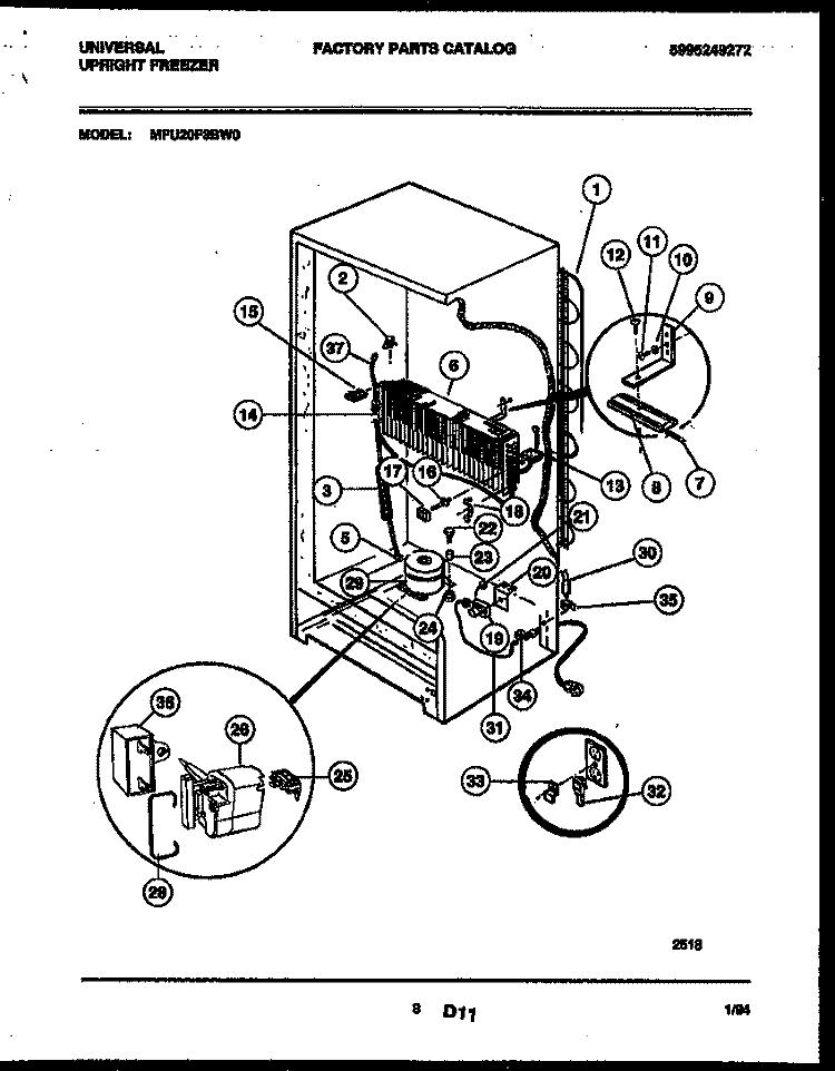 SYSTEM AND ELECTRICAL PARTS Diagram and Parts List for MFU20F3BW0  Uni Freezer