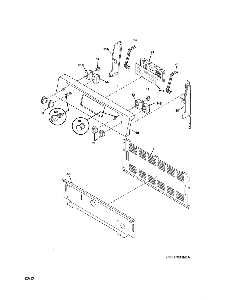 Backguard Diagram and Parts List for LFEF3019MSD  Frigidaire Range