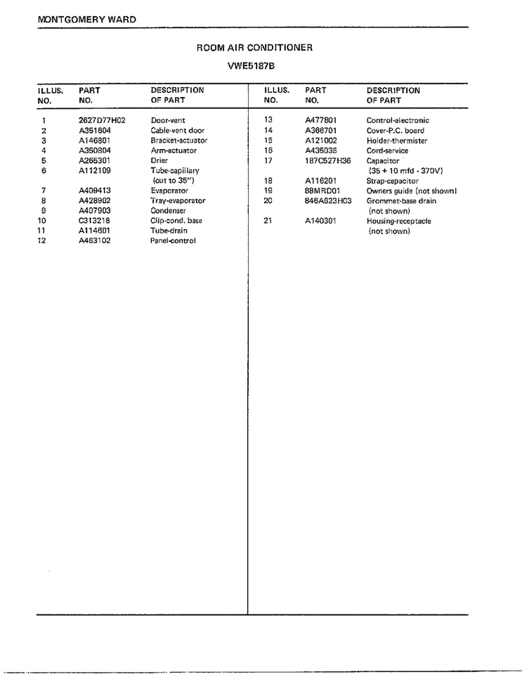Room Air Conditioner Page 4 Diagram and Parts List for 5187B  Frigidaire Air Conditioner