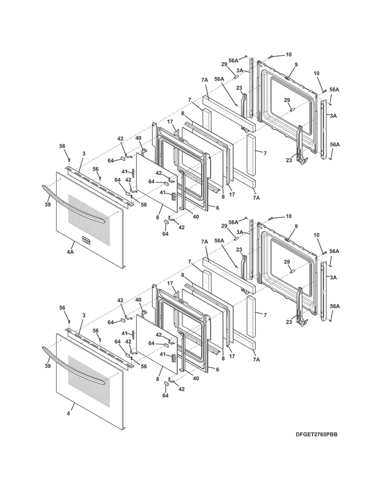 Doors Diagram and Parts List for FGET2765PBD  Frigidaire Wall Oven