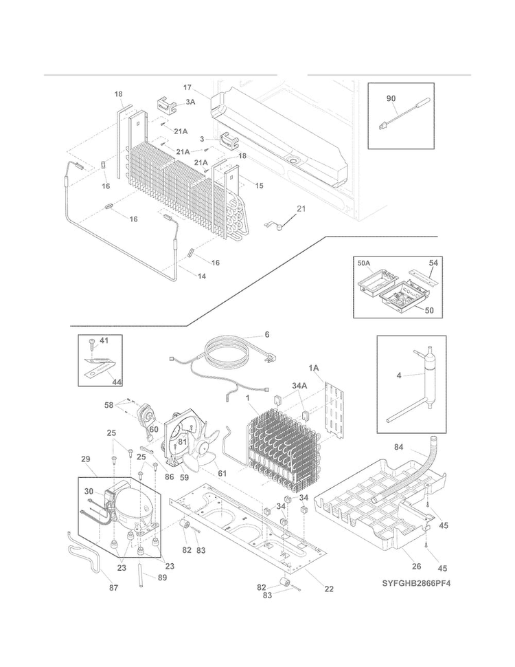 Cooling System Diagram and Parts List for 25370343410  Kenmore Refrigerator