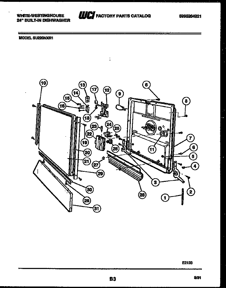 DOOR PARTS Diagram and Parts List for SU220NXR1  Frigidaire Dishwasher