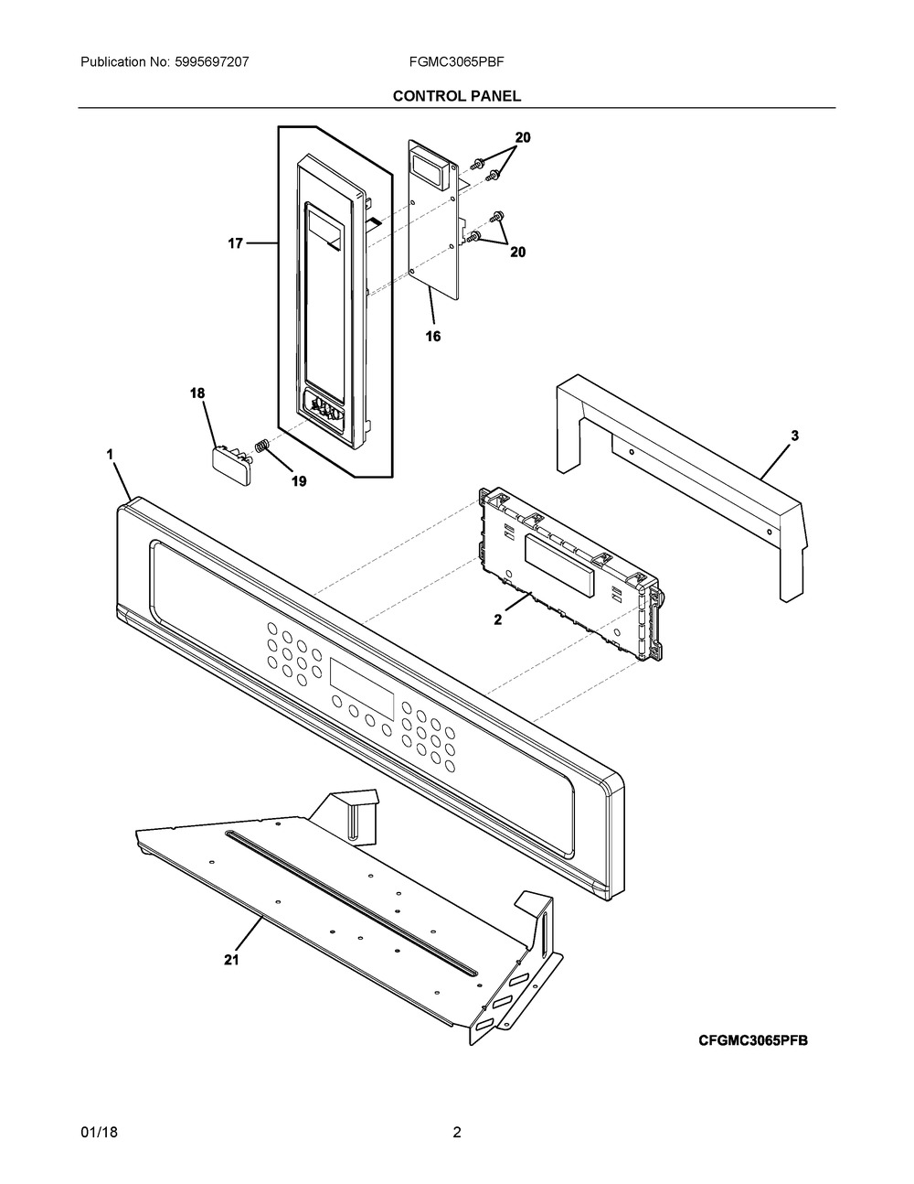 Control Panel Diagram and Parts List for FGMC3065PBF  Frigidaire Microwave Oven Combo
