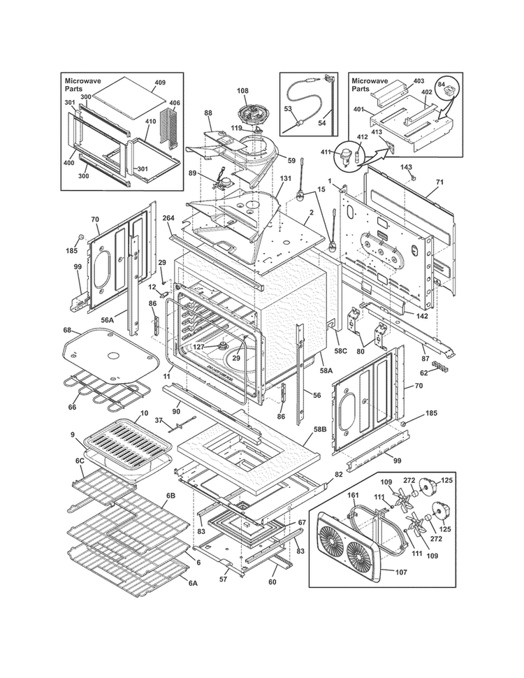 Lower Oven Diagram and Parts List for FPMC3085PFC  Frigidaire Microwave Oven Combo