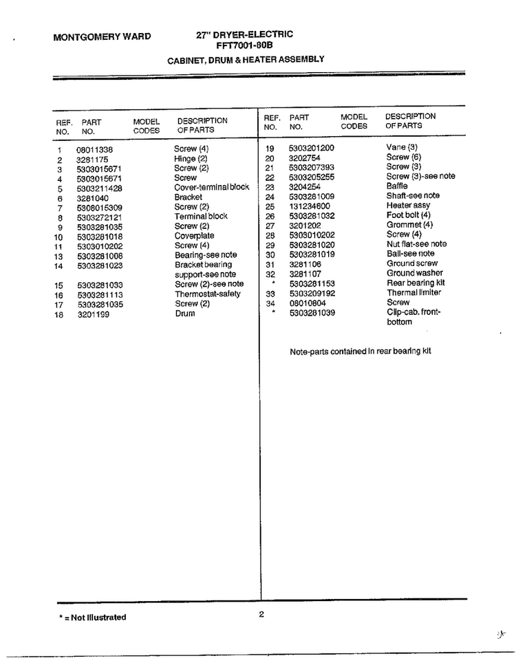 Cabinet, Drum And Heater  Page 2 Diagram and Parts List for FFT7001-80B  Frigidaire Dryer