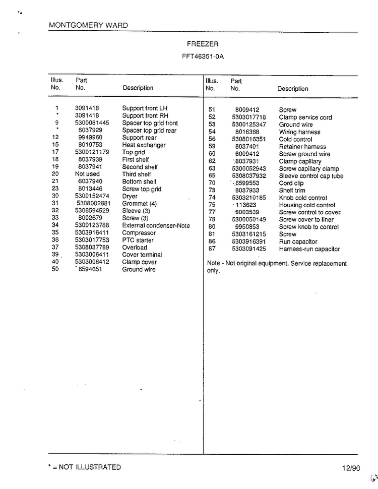 Freezer Page 5 Diagram and Parts List for 46351-0A  Frigidaire Freezer