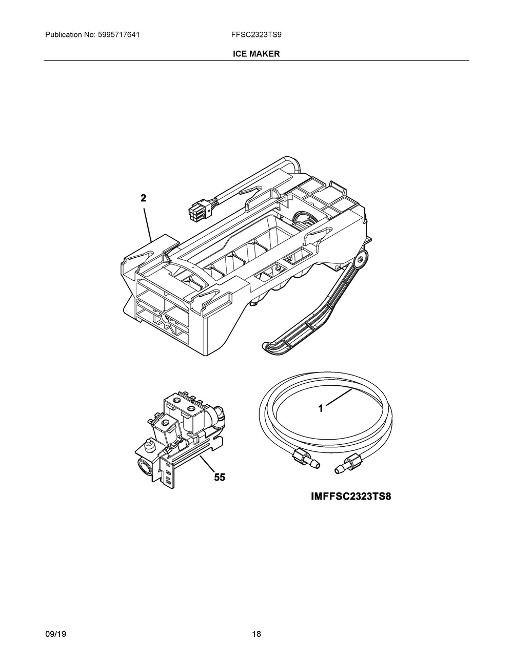 Ice Maker Diagram and Parts List for FFSC2323TS9  Frigidaire Refrigerator