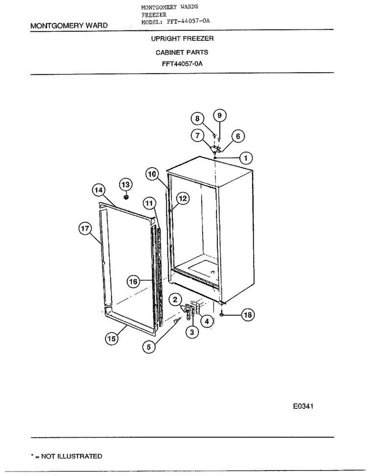 Cabinet Parts Diagram and Parts List for 44057-OA  Frigidaire Freezer