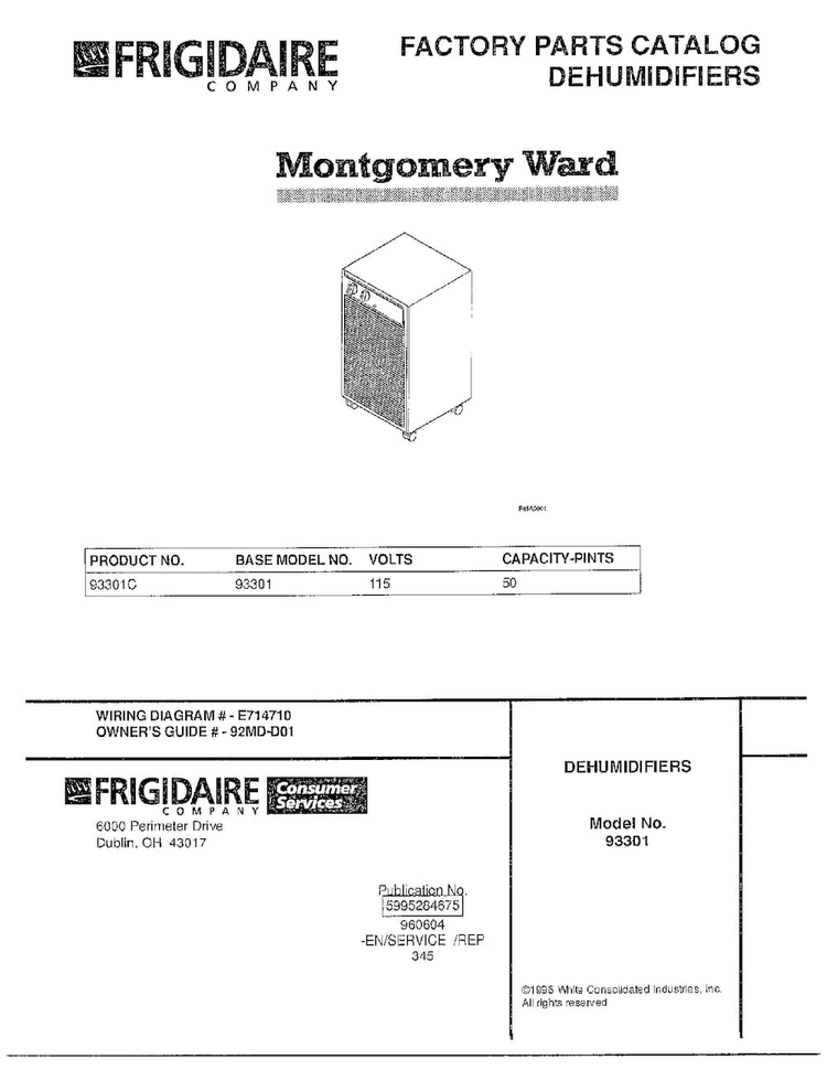 Dehumidfiers Diagram and Parts List for 93301C  Frigidaire Dehumidifier