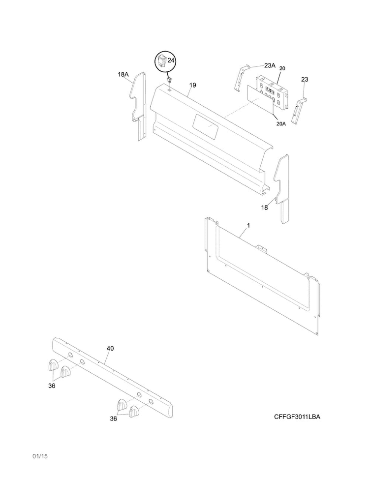 Backguard Diagram and Parts List for FFGF3011LWD  Frigidaire Range