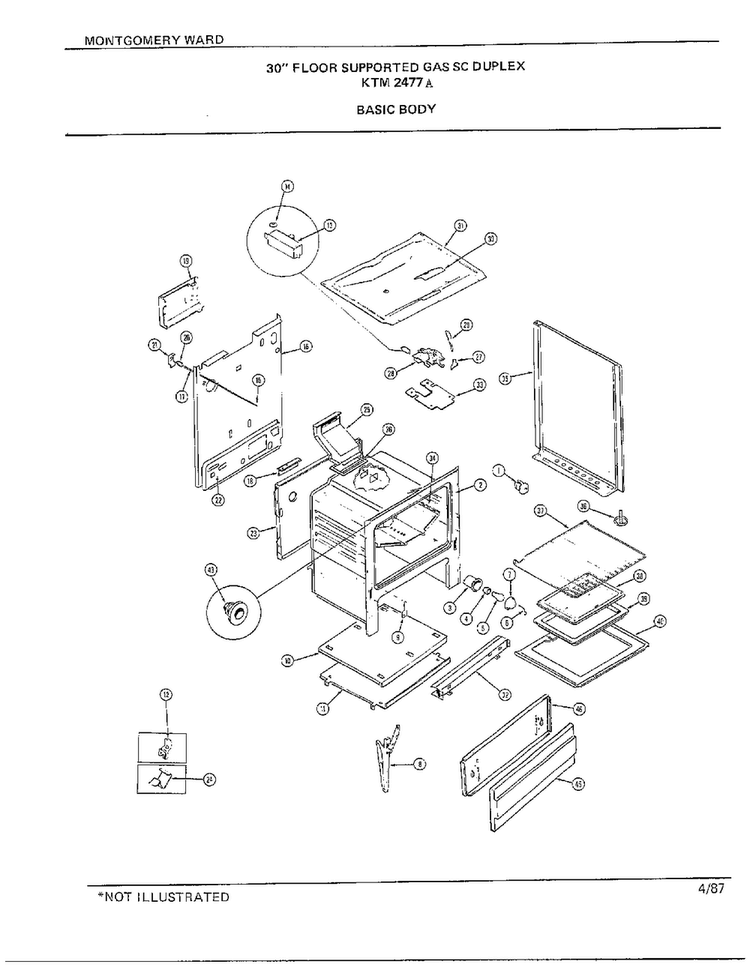 30" Floor/basic Body Diagram and Parts List for 2477A  Frigidaire Range