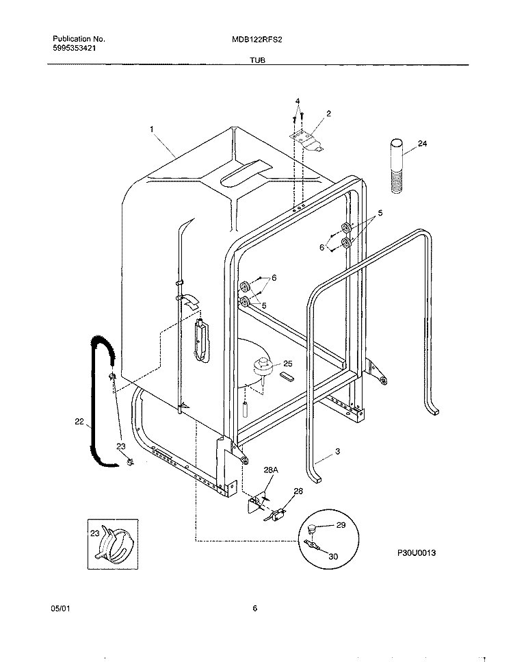 TUB Diagram and Parts List for MDB122RFS2  Uni Dishwasher
