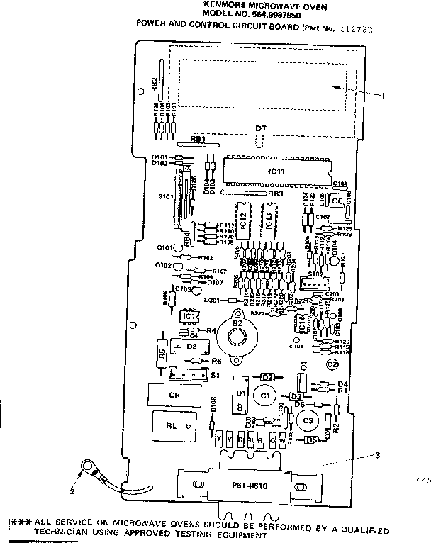Power And Control Circuit Board Diagram and Parts List for 5649987950  Kenmore Microwave