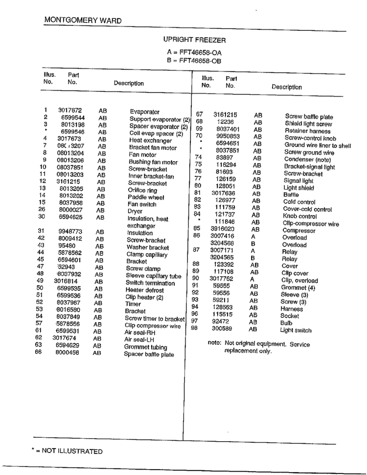 Upright Freezer Page 4 Diagram and Parts List for 46658A  Frigidaire Freezer