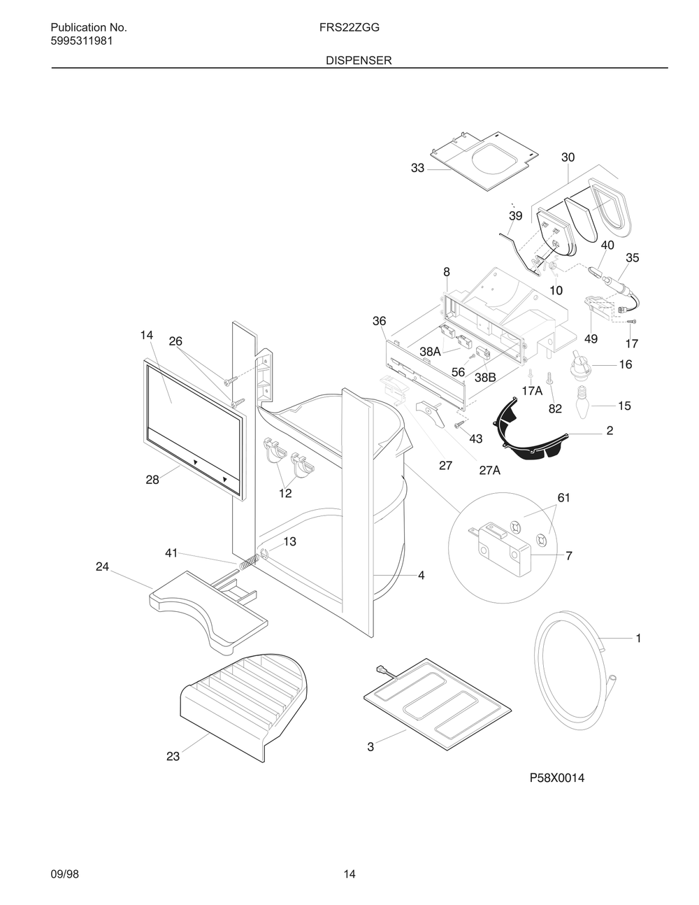 Dispenser Diagram and Parts List for FRS22ZGGB3  Frigidaire Refrigerator