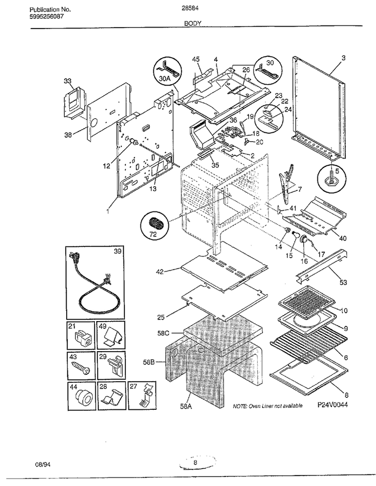 Body Page 3 Diagram and Parts List for 285847A  Frigidaire Range