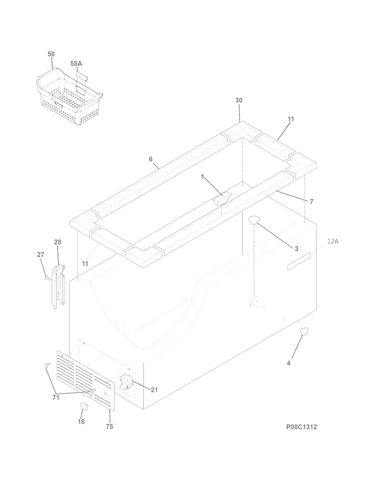 Cabinet Diagram and Parts List for FFFC16M5QWA  Frigidaire Freezer