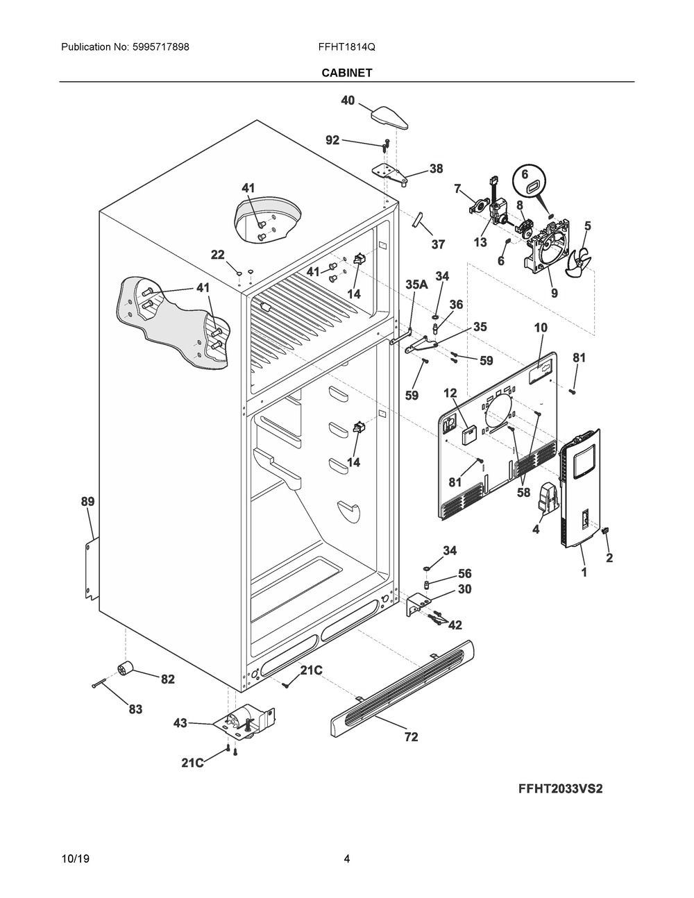 Cabinet Diagram and Parts List for FFHT1814QB4  Frigidaire Refrigerator