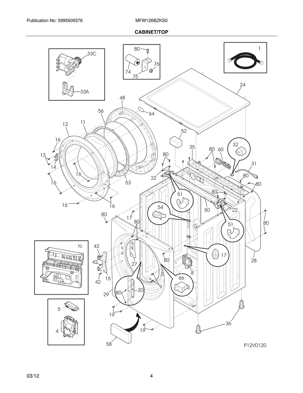 Cabinet/Top Diagram and Parts List for MFW126BZKS0  Frigidaire Washer