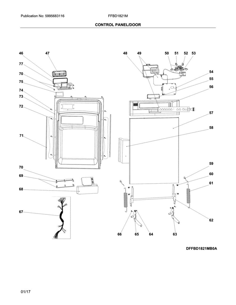 Control Panel/door Diagram and Parts List for FFBD1821MS1B  Frigidaire Dishwasher