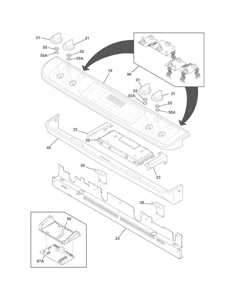 Backguard Diagram and Parts List for FPES3085KFG  Frigidaire Range