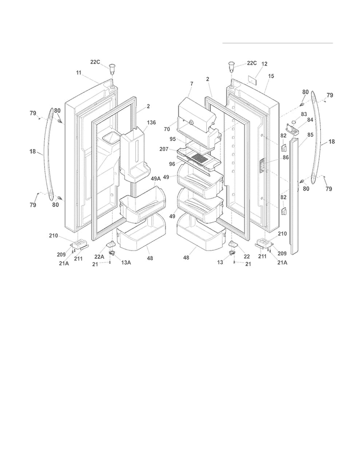 Fresh Food Doors Diagram and Parts List for FGHB2869LFA  Frigidaire Refrigerator