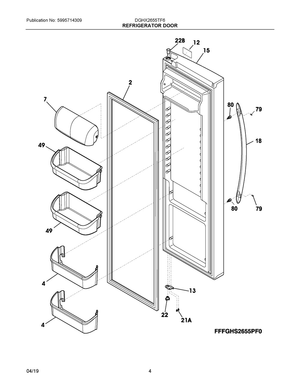 Refrigerator Door Diagram and Parts List for DGHX2655TF6  Frigidaire Refrigerator