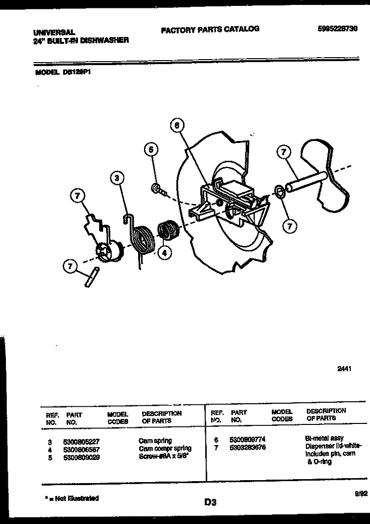 CAM Diagram and Parts List for DB120P1  Frigidaire Dishwasher