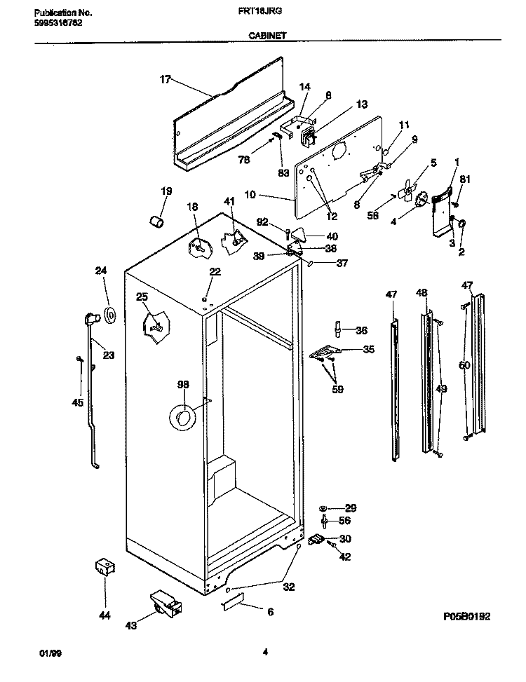 CABINET Diagram and Parts List for FRT18JRGD1  Frigidaire Refrigerator