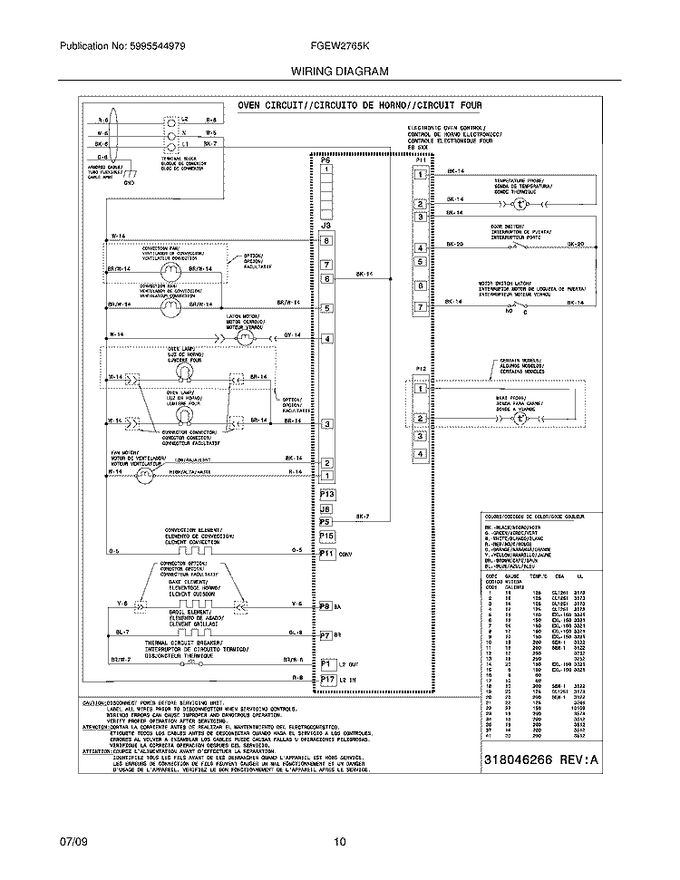 WIRING DIAGRAM Diagram and Parts List for FGEW2765KWA  Frigidaire Wall Oven