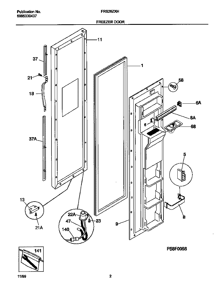 FREEZER DOOR Diagram and Parts List for FRS26ZXHD1  Frigidaire Refrigerator