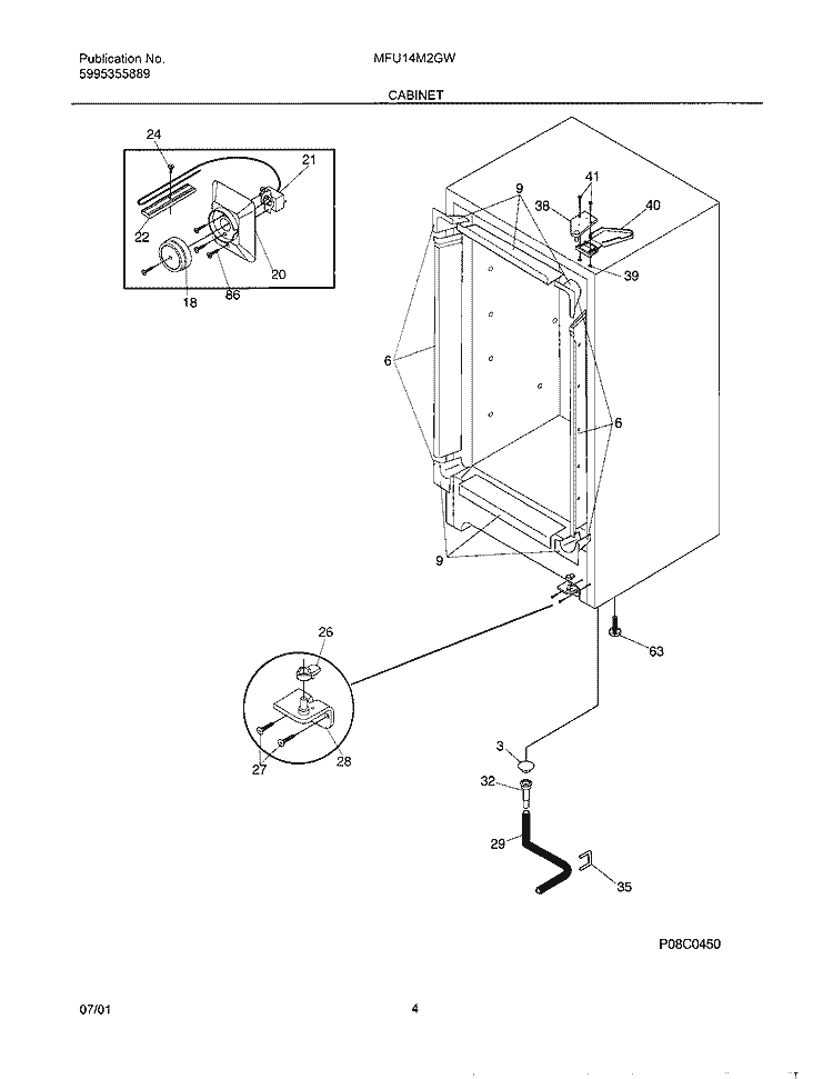 CABINET Diagram and Parts List for MFU14M2GW5  Frigidaire Freezer