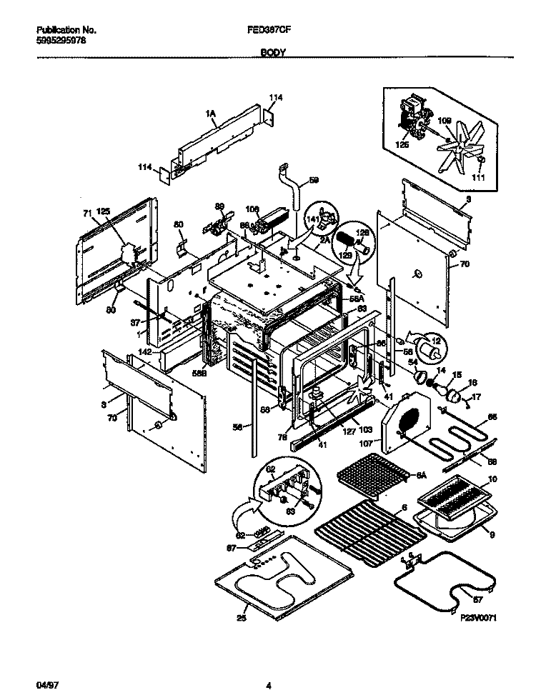 BODY Diagram and Parts List for FED387CFBA  Frigidaire Wall Oven