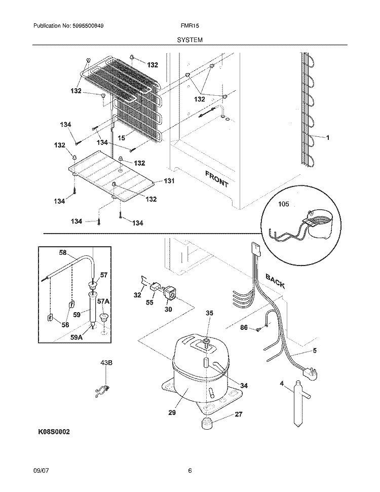 SYSTEM Diagram and Parts List for FMR15  Electrolux Freezer