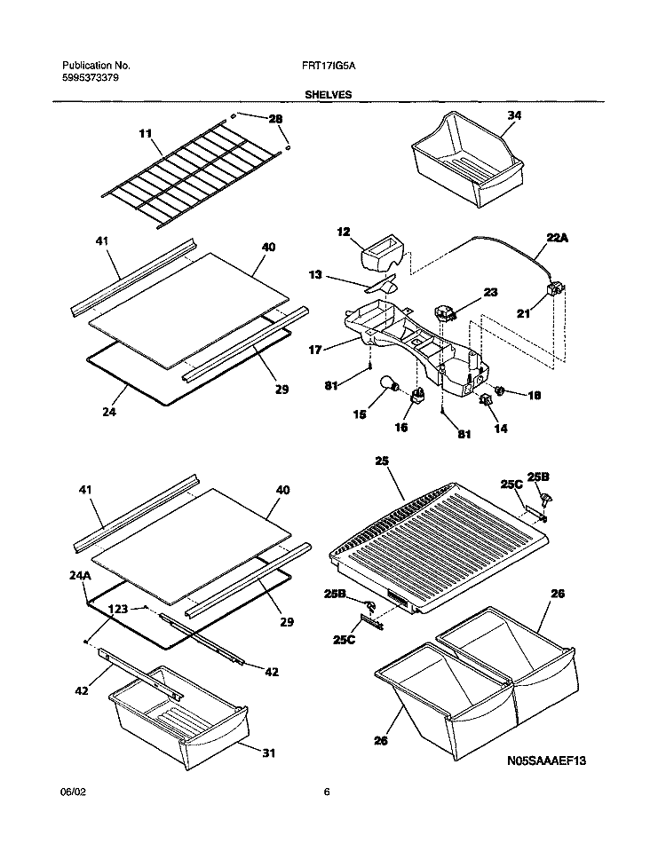 SHELVES Diagram and Parts List for FRT17IG5AW1  Frigidaire Refrigerator