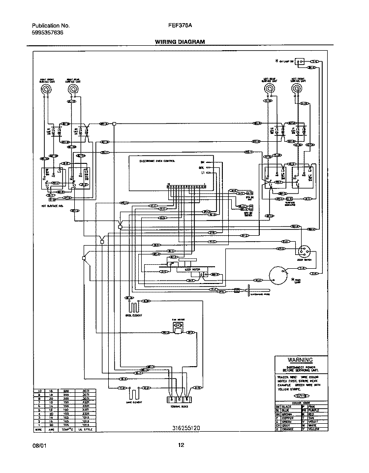WIRING DIAGRAM Diagram and Parts List for FEF376AQB  Frigidaire Range