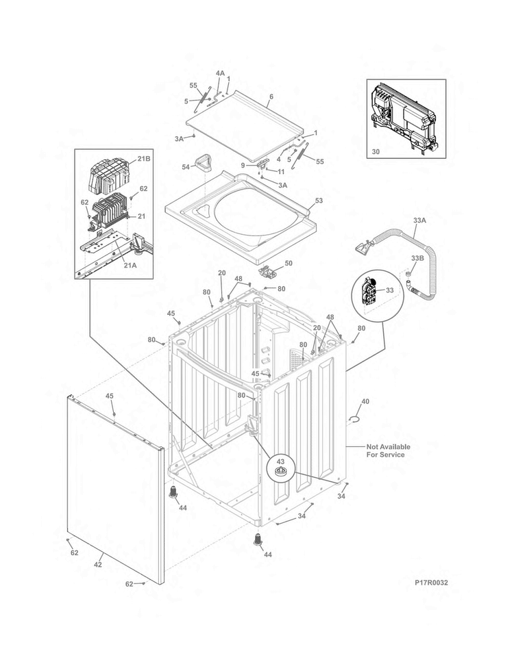 Lower Cabinet/top Diagram and Parts List for FFLE3911QW0  Frigidaire Washer Dryer Combo