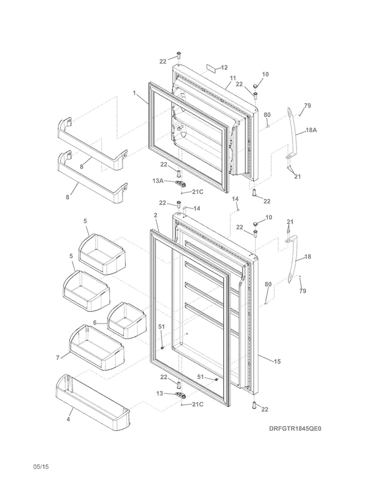 Doors Diagram and Parts List for FGTR1845QE1  Frigidaire Refrigerator