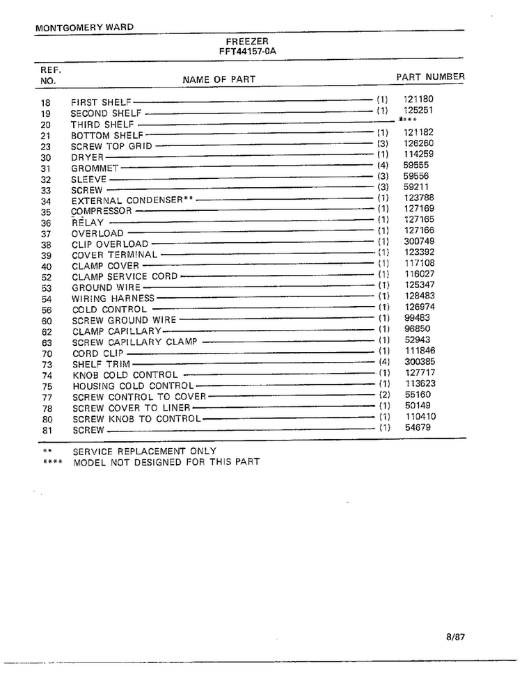 Freezer Page 4 Diagram and Parts List for 44157A-0  Frigidaire Freezer