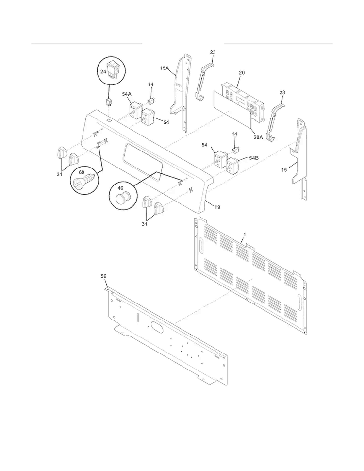 Backguard Diagram and Parts List for LFEF3018LWD  Frigidaire Range