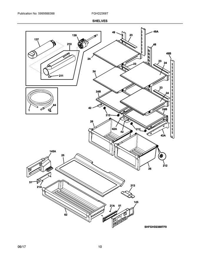 05 - Shelves Diagram and Parts List for FGHD2368TD0  Frigidaire Refrigerator